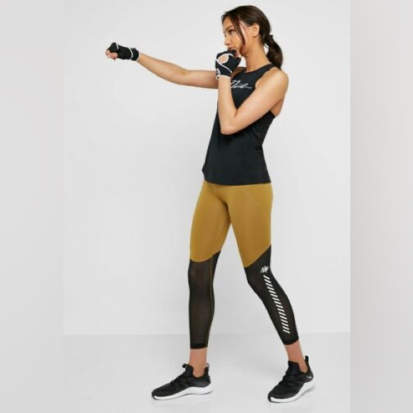 NIKE Dri-Fit High Rise Compression Leggings in Golden Mustard Black Mesh Size XS - Picture 4 of 15